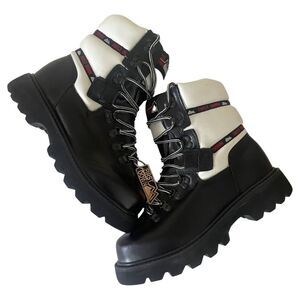 Vintage 90s First Down Leather Lug Sole Boots Black & White Size 8.5